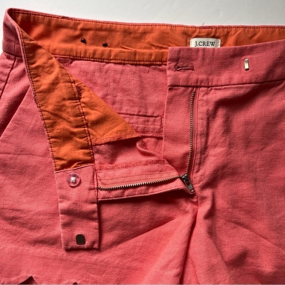 J. Crew Factory  4” Linen-Cotton Scalloped Hem Shorts in Coral Pink Beachy Sz 14 - Picture 11 of 13
